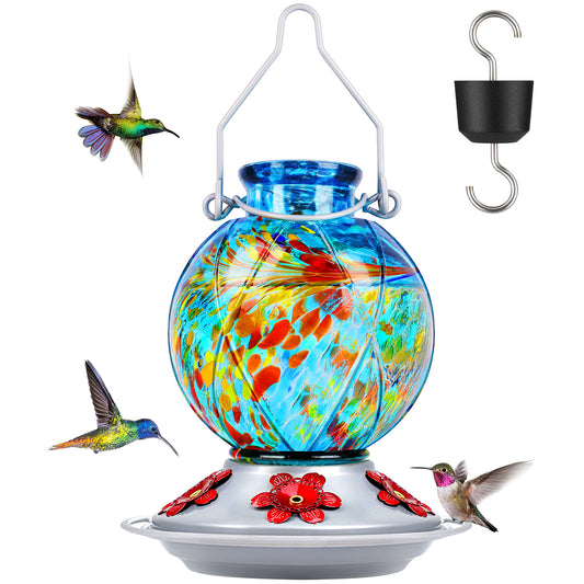 Leak-Proof Glass Hummingbird Feeder 20oz - Red Ball Design, Outdoor Gift for Bird Lovers (BOLITE)