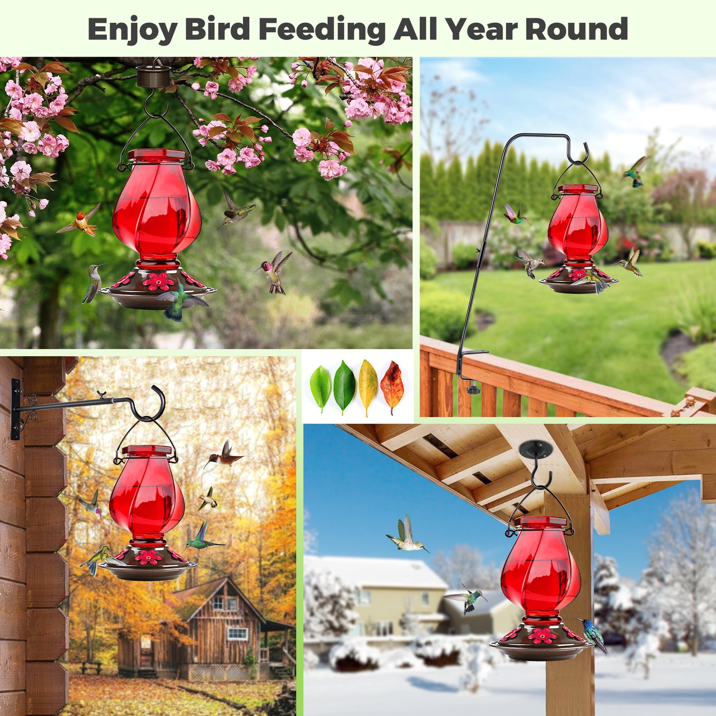 Premium Glass Hummingbird Feeder - 22oz Hand-Blown with Ant Moat & 5 Ports - Leak Proof Outdoor Hanging - Bird Lovers Gift Set