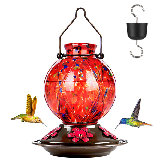 Leak-Proof Glass Hummingbird Feeder 20oz - Red Ball Design, Outdoor Gift for Bird Lovers (BOLITE)