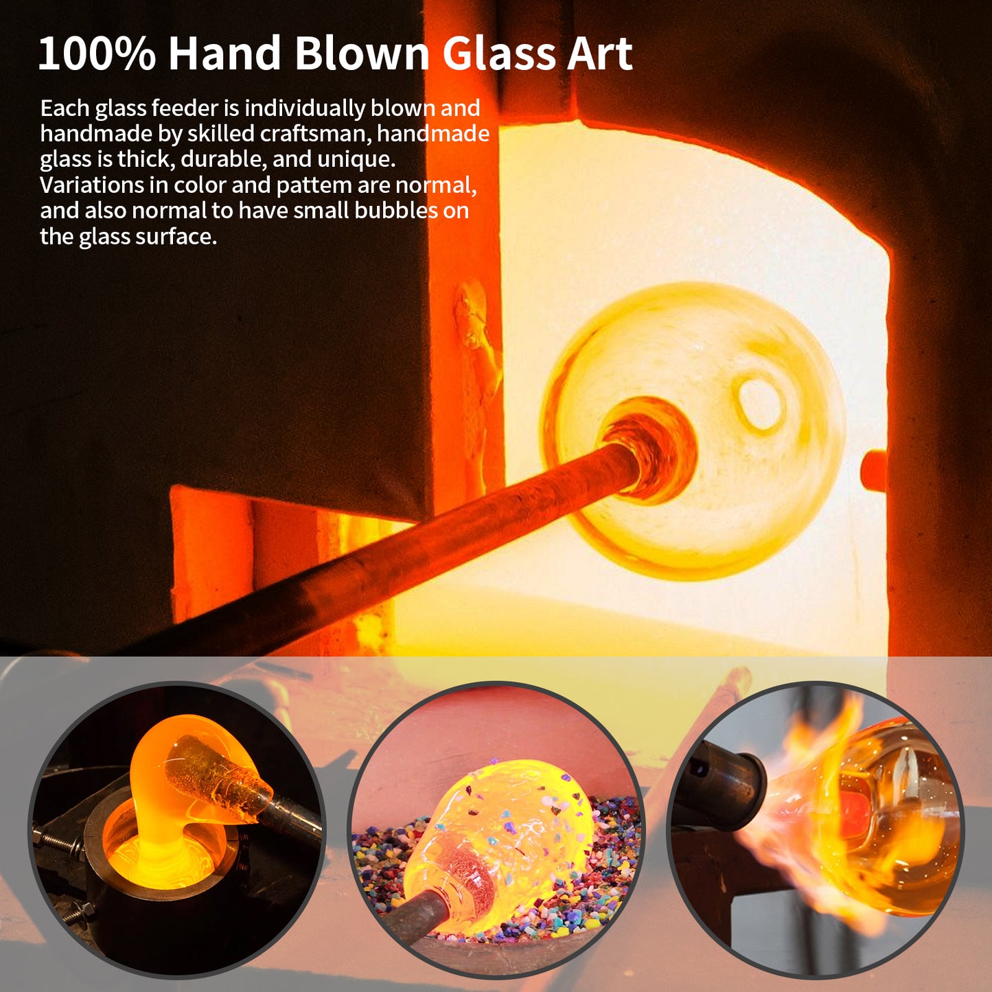 Premium Hummingbird Feeder, Sunset Orange Fireworks Hand-Blown Glass with Ant Moat & 5 Ports - 24oz Leak Proof Outdoor Hanging - Unique Gifts for Bird Lovers