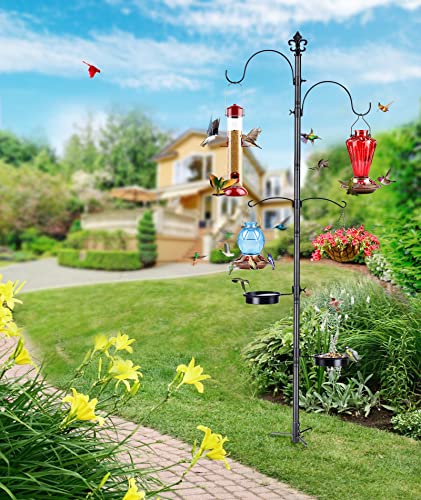 BOLITE Bird Feeding Station for Outside, 87 Inch Enhanced Bird Feeder Stand Pole, Black