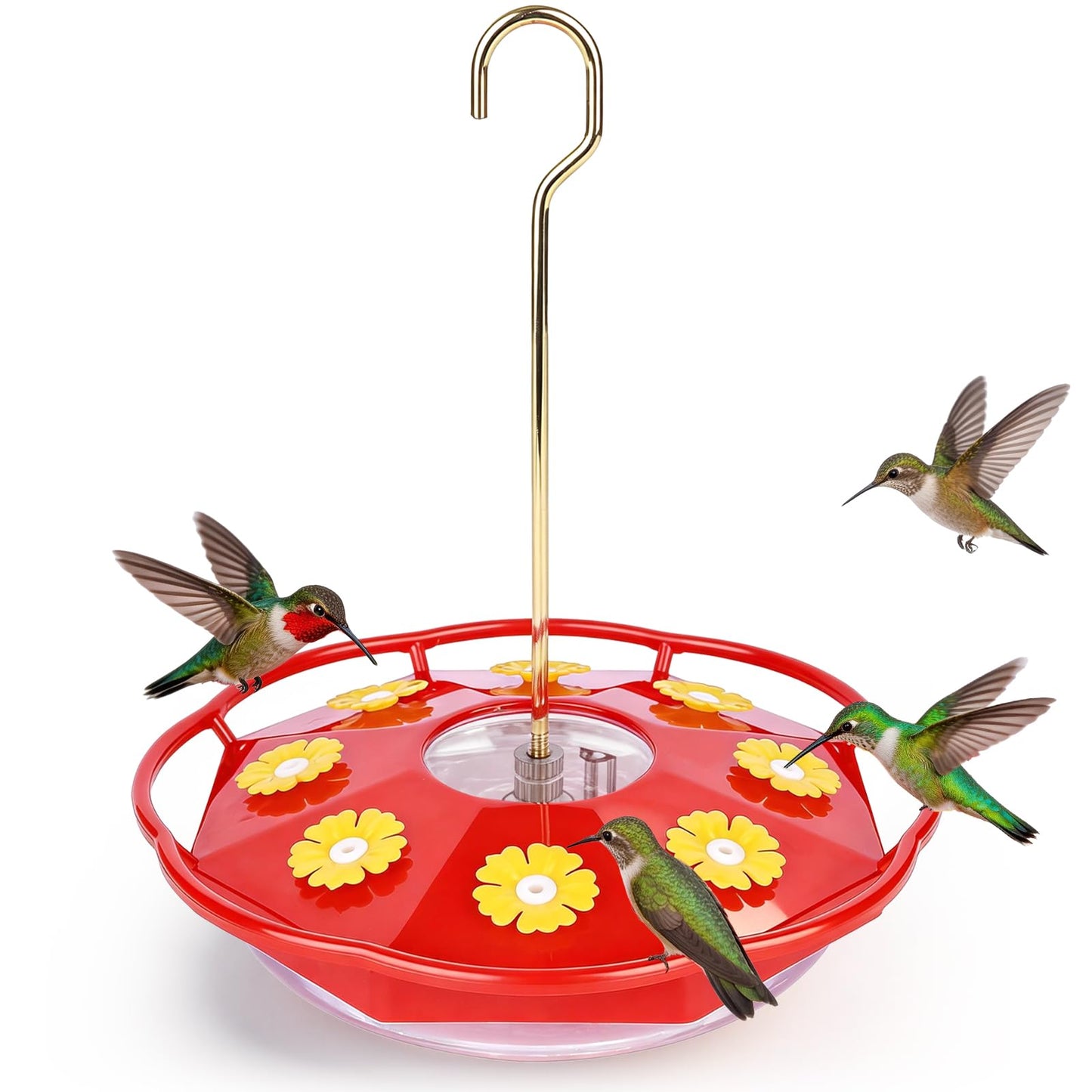 BOLITE Hummingbird Feeders for Outdoors, Hand Blown Top Fill Hummingbird Feeder, Glass Mason Jar with 4 Flower Feed Ports, Easy to Clean, Leak Proof, Bee Proof, Ant Moat, Blue, Gift for Bird Lovers