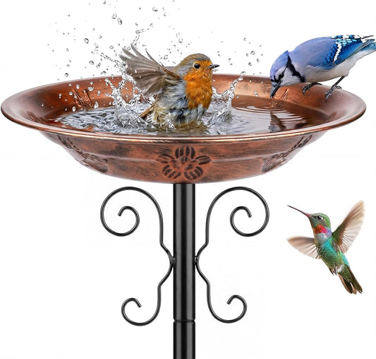 BOLITE Metal Bird Bath with 4-Prong Ground Stake, 12" Dia 3" Deep Detachable Bowl, Weather-Resistant Vintage Bird Bath for Outside, Garden Patio Yard Lawn Decor, Antique Bronze, Gift for Bird Lovers