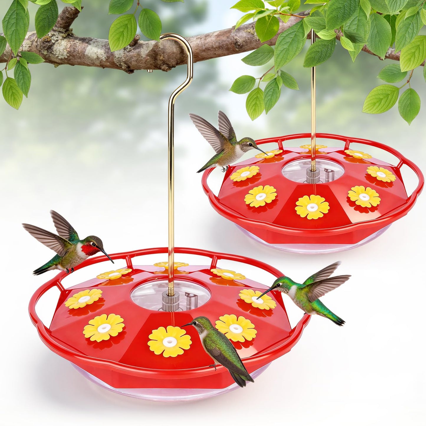 BOLITE Hummingbird Feeders for Outdoors, Hand Blown Top Fill Hummingbird Feeder, Glass Mason Jar with 4 Flower Feed Ports, Easy to Clean, Leak Proof, Bee Proof, Ant Moat, Blue, Gift for Bird Lovers