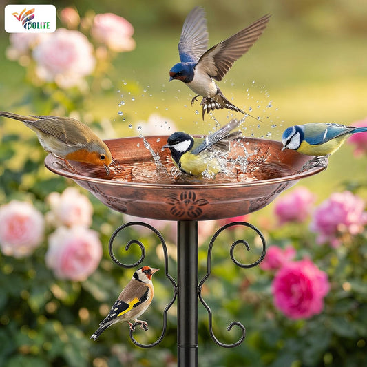BOLITE Metal Bird Bath with 4-Prong Ground Stake, 12" Dia 3" Deep Detachable Bowl, Weather-Resistant Vintage Bird Bath for Outside, Garden Patio Yard Lawn Decor, Antique Bronze, Gift for Bird Lovers