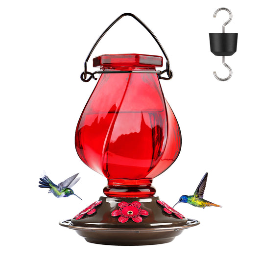 Premium Glass Hummingbird Feeder - 22oz Hand-Blown with Ant Moat & 5 Ports - Leak Proof Outdoor Hanging - Bird Lovers Gift Set